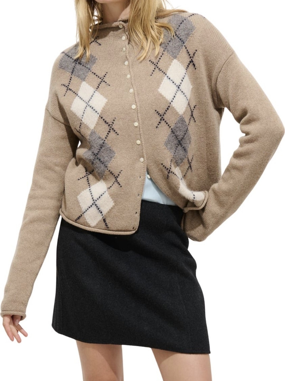 NWT Alex Mill Taylor Argyle Wool Blend Cardigan Size S